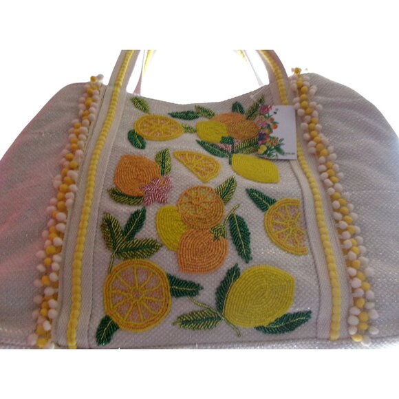 NWT White Lemon Print Tote Bag with Structured Design - Picture 3 of 12